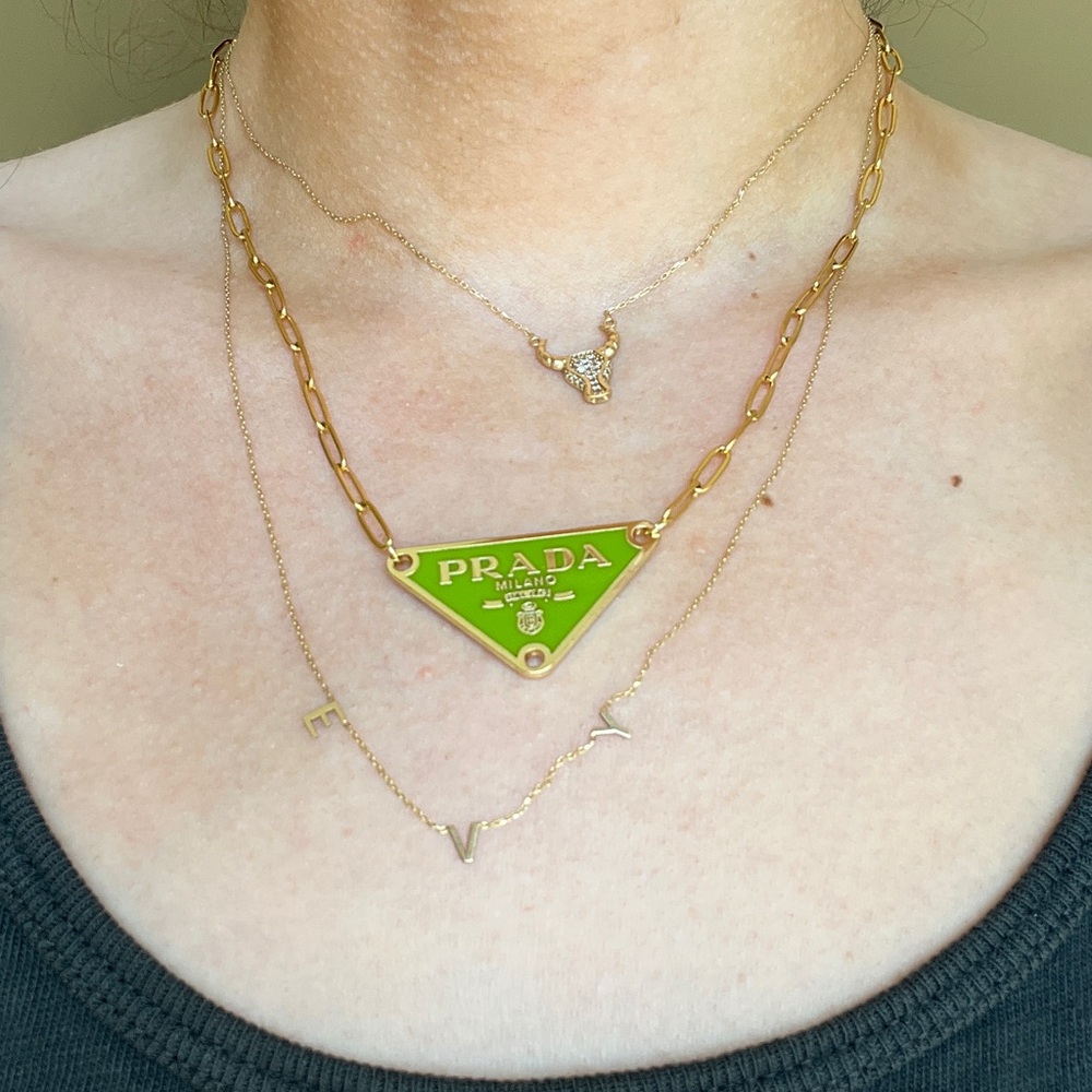 PRADA Triangle Necklace in Green and Gold